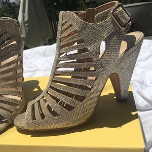 Delicious Shaky Sparkly Gold caged heels